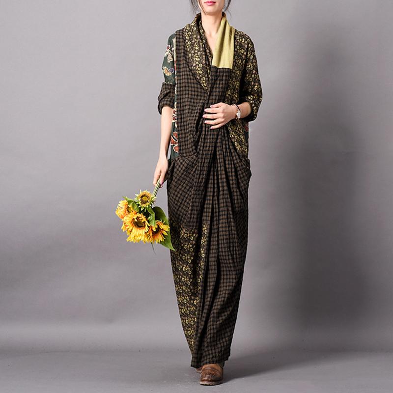 Spliced Print Vintage Women Dress