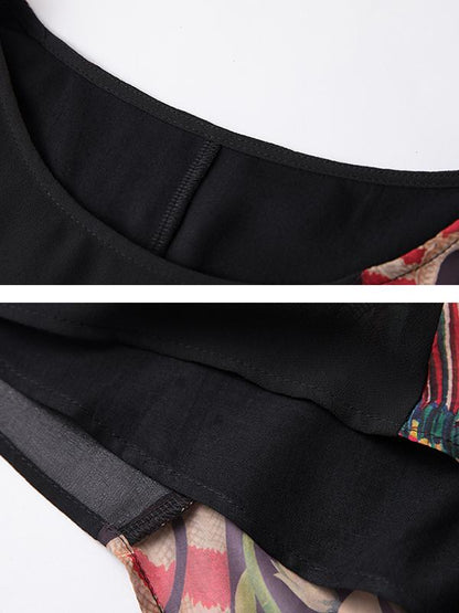Spliced Printing Spring Loose Vintage Midi Dress