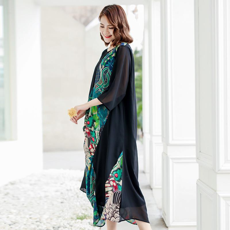 Spliced Printing Spring Loose Vintage Midi Dress