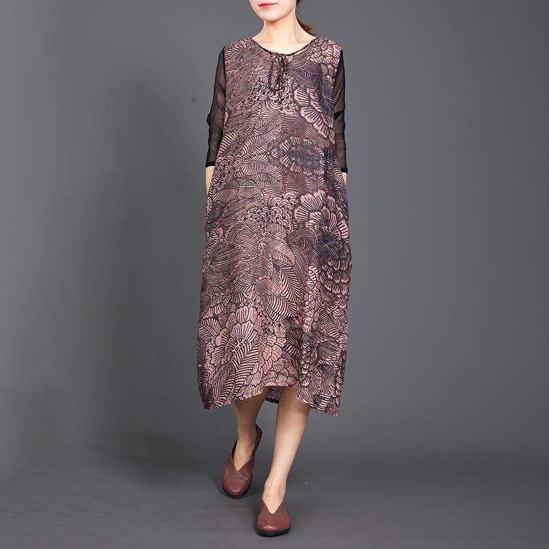 Spliced Sleeve Printed Retro Loose Dress
