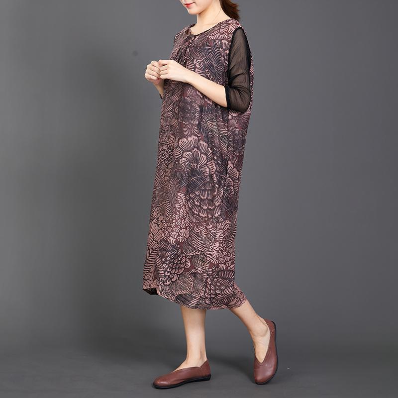 Spliced Sleeve Printed Retro Loose Dress