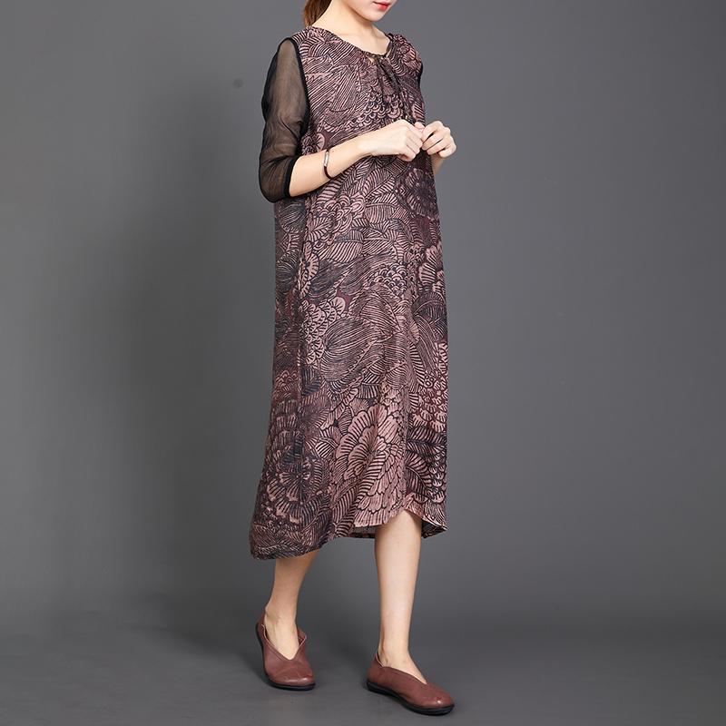 Spliced Sleeve Printed Retro Loose Dress