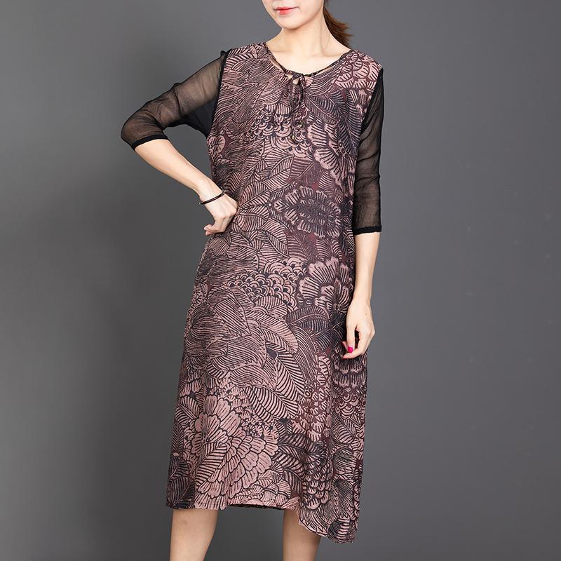 Spliced Sleeve Printed Retro Loose Dress