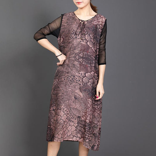 Spliced Sleeve Printed Retro Loose Dress