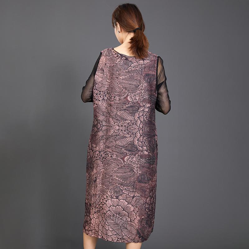 Spliced Sleeve Printed Retro Loose Dress
