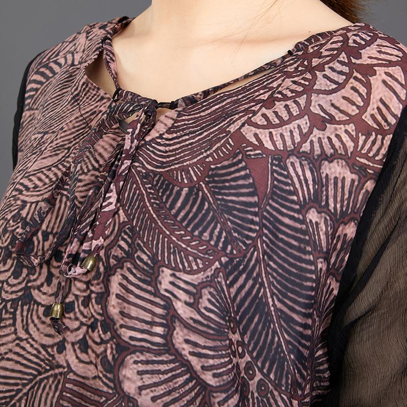 Spliced Sleeve Printed Retro Loose Dress