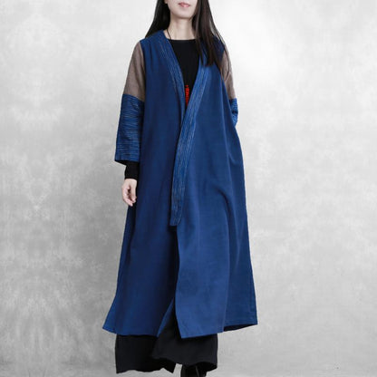 Spliced Sleeve Retro Lace Up Trench Coat
