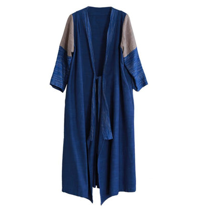 Spliced Sleeve Retro Lace Up Trench Coat