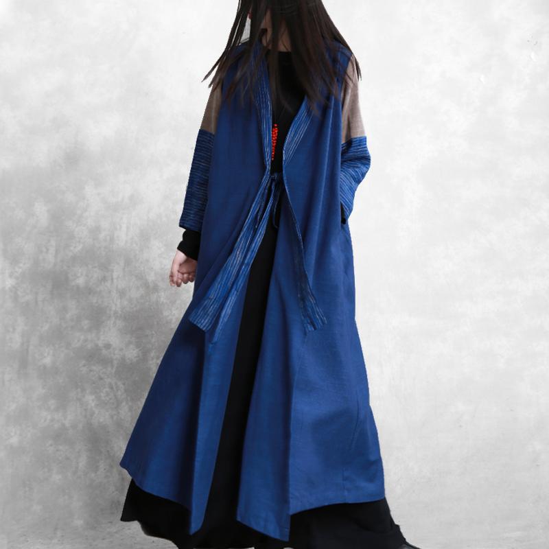 Spliced Sleeve Retro Lace Up Trench Coat