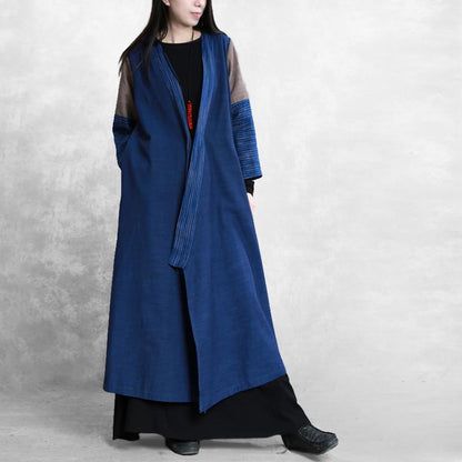 Spliced Sleeve Retro Lace Up Trench Coat