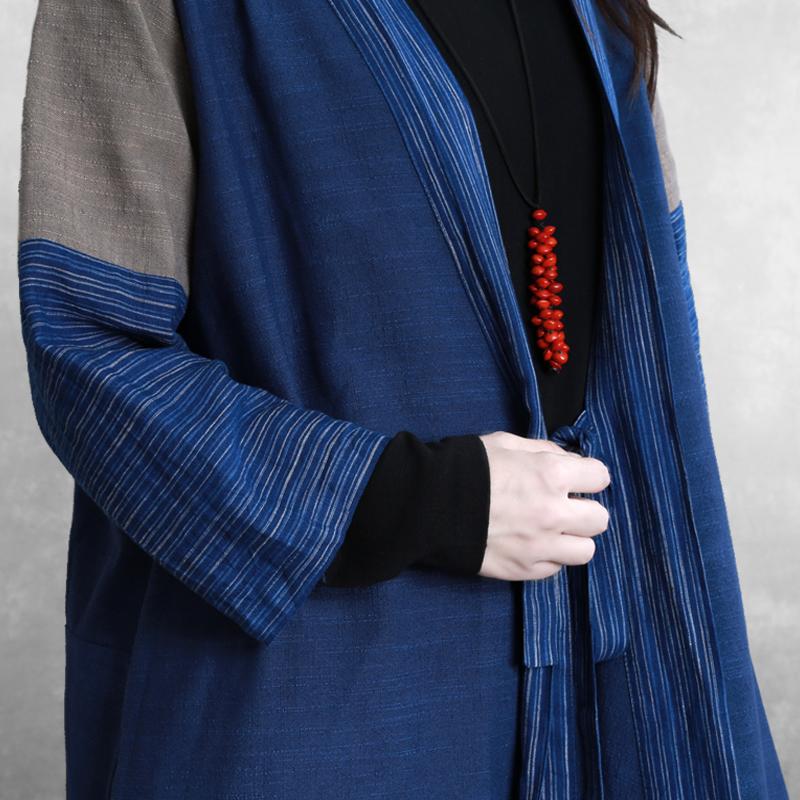 Spliced Sleeve Retro Lace Up Trench Coat