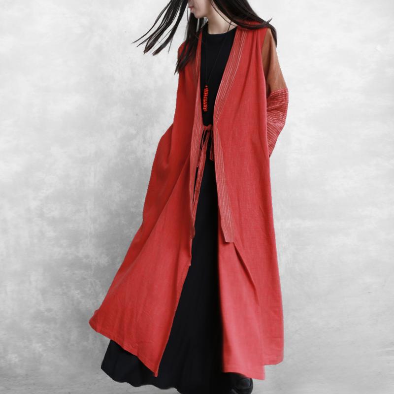 Spliced Sleeve Retro Lace Up Trench Coat