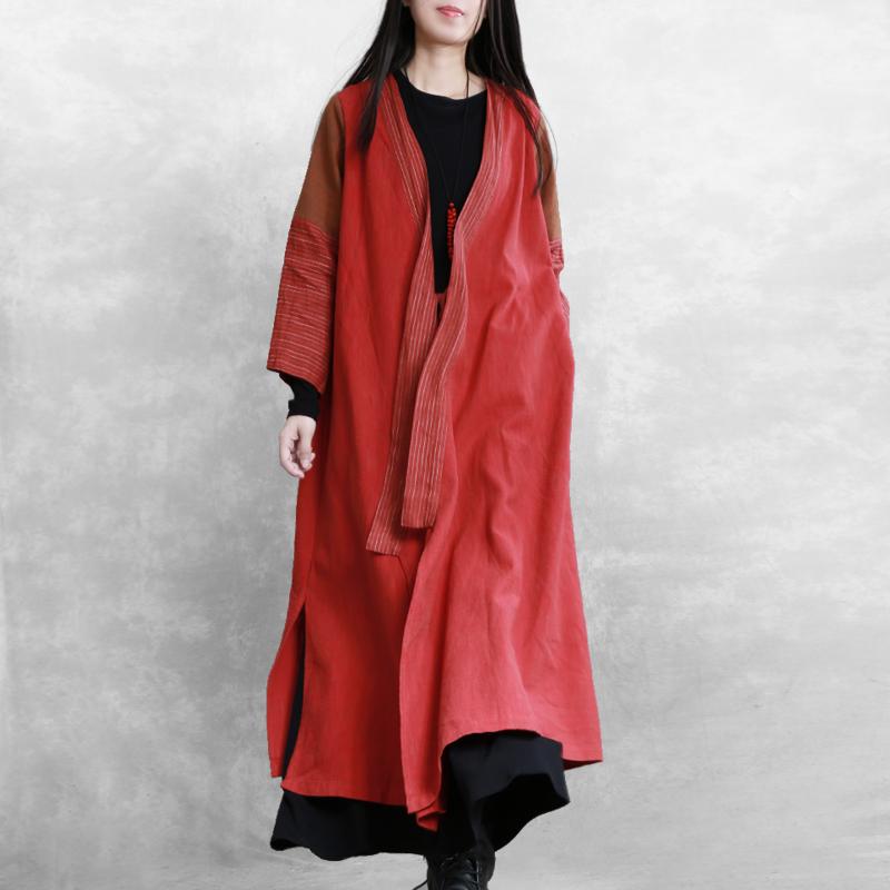 Spliced Sleeve Retro Lace Up Trench Coat