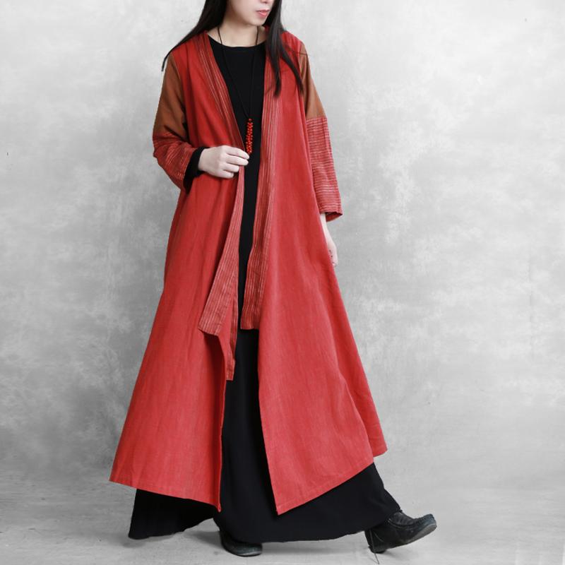 Spliced Sleeve Retro Lace Up Trench Coat