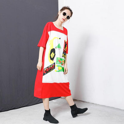 Splicing Printed Short Sleeve Straight Blouse