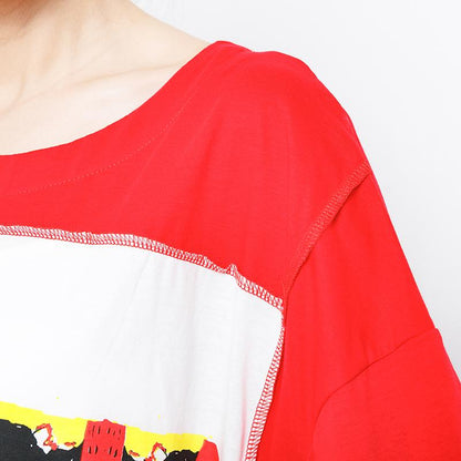 Splicing Printed Short Sleeve Straight Blouse
