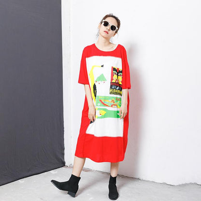 Splicing Printed Short Sleeve Straight Blouse