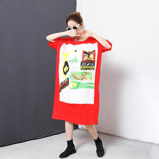 Splicing Printed Short Sleeve Straight Blouse