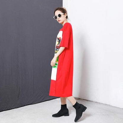 Splicing Printed Short Sleeve Straight Blouse