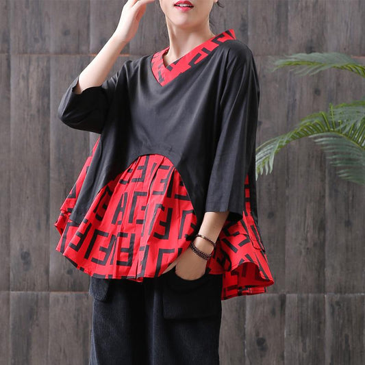 Splicing Three Quarter Sleeve Fake Two Piece Shirt