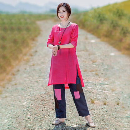 Split Casual Round Neck Long T-Shirt