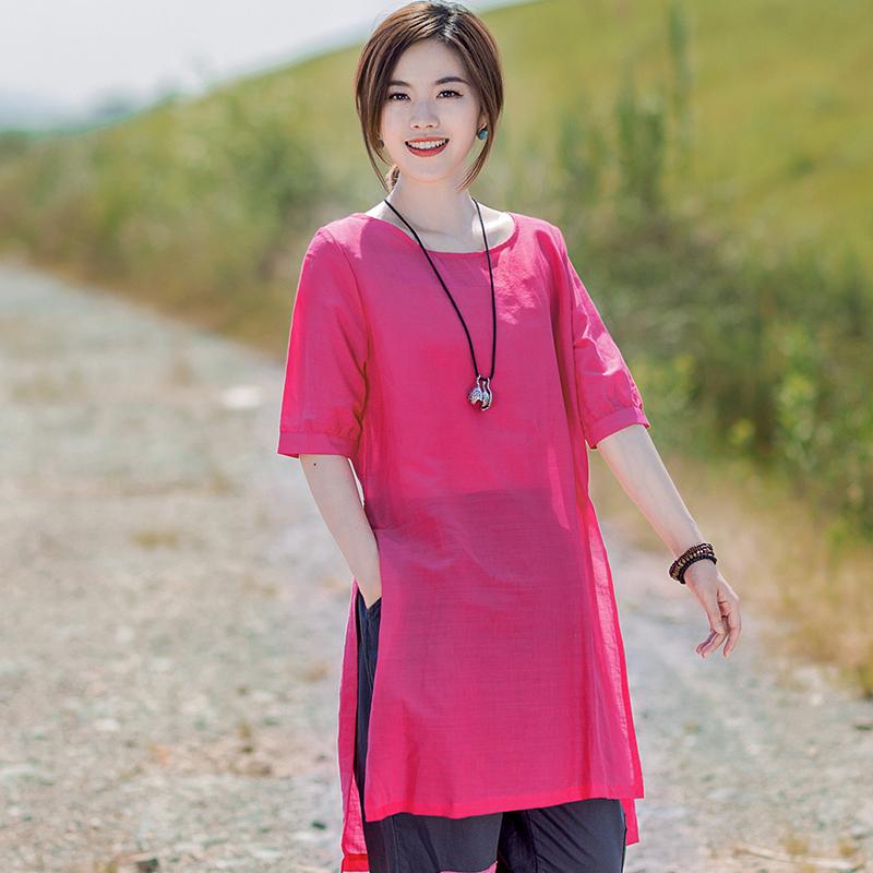 Split Casual Round Neck Long T-Shirt