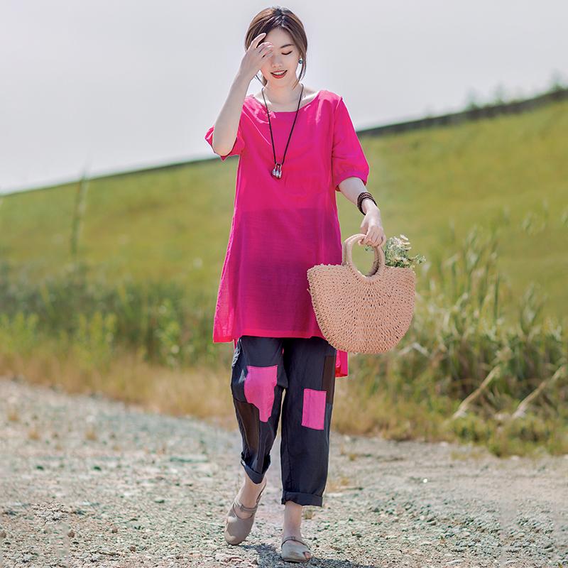 Split Casual Round Neck Long T-Shirt