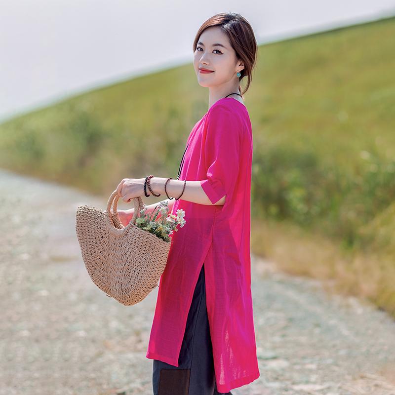 Split Casual Round Neck Long T-Shirt