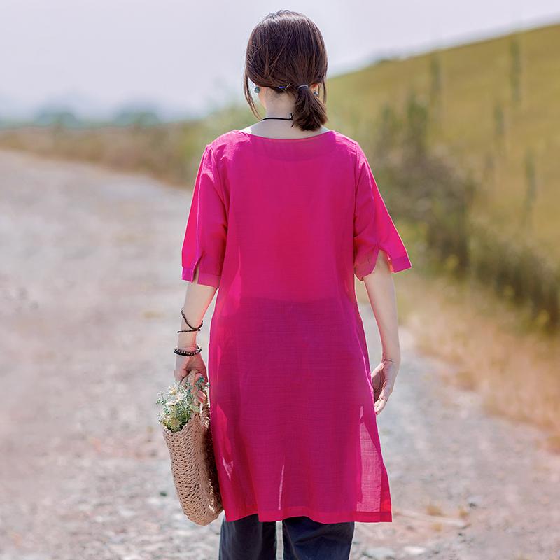 Split Casual Round Neck Long T-Shirt