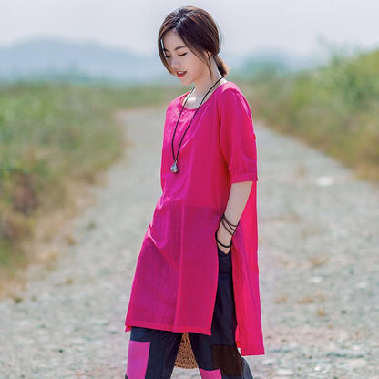 Split Casual Round Neck Long T-Shirt