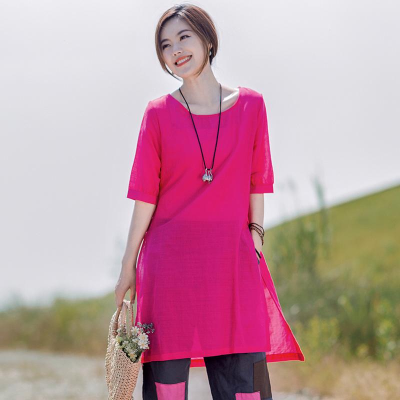 Split Casual Round Neck Long T-Shirt