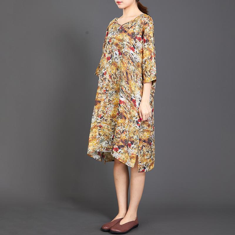 Split Hem Floral Printed Casual Loose Dress