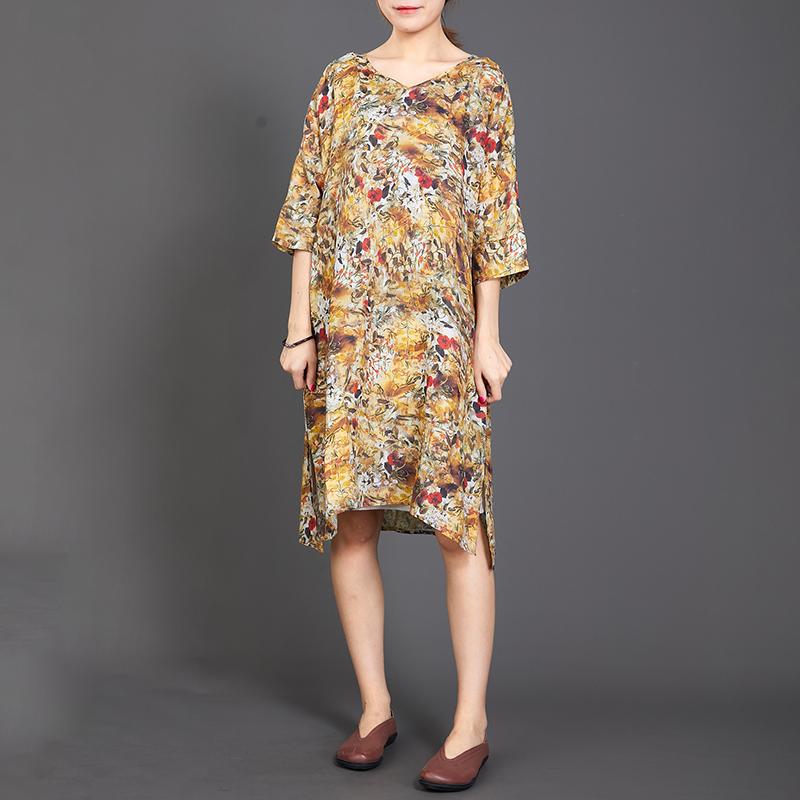 Split Hem Floral Printed Casual Loose Dress