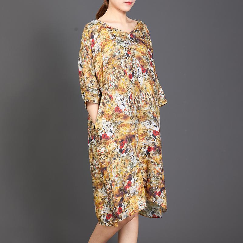 Split Hem Floral Printed Casual Loose Dress