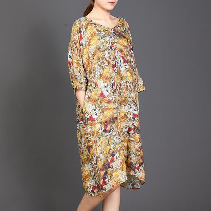 Split Hem Floral Printed Casual Loose Dress
