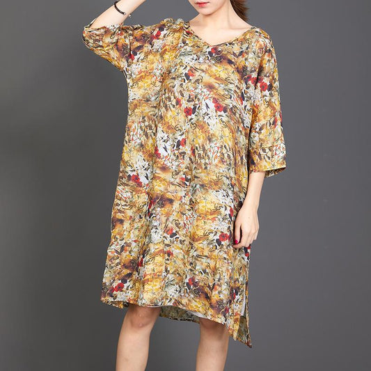 Split Hem Floral Printed Casual Loose Dress