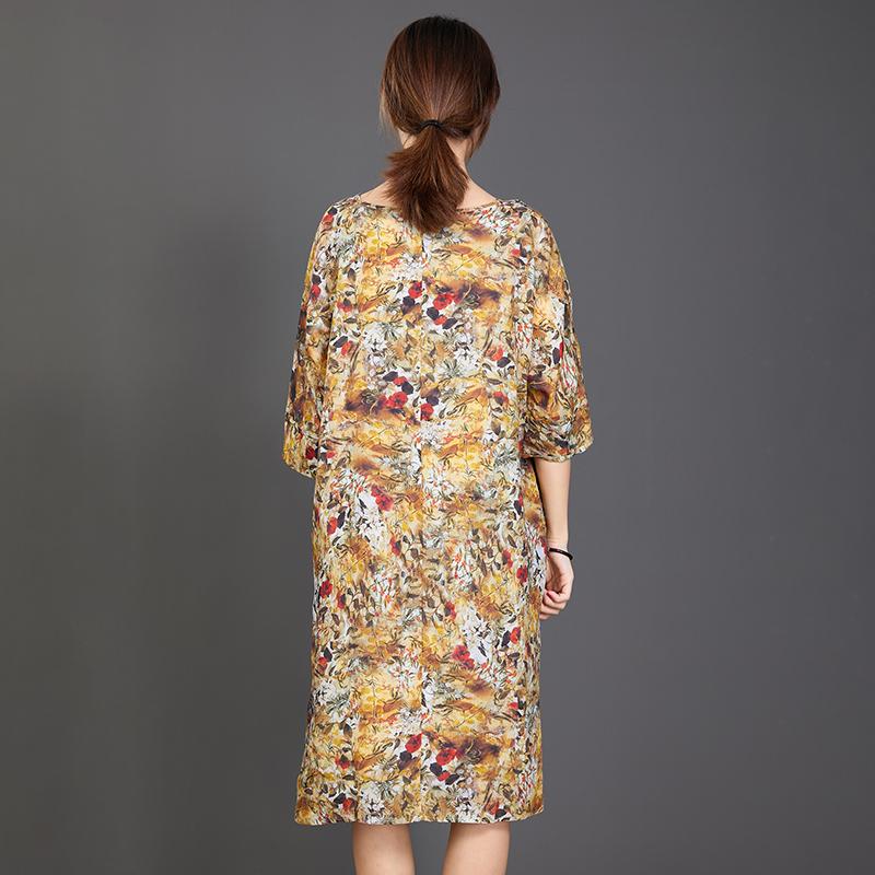 Split Hem Floral Printed Casual Loose Dress