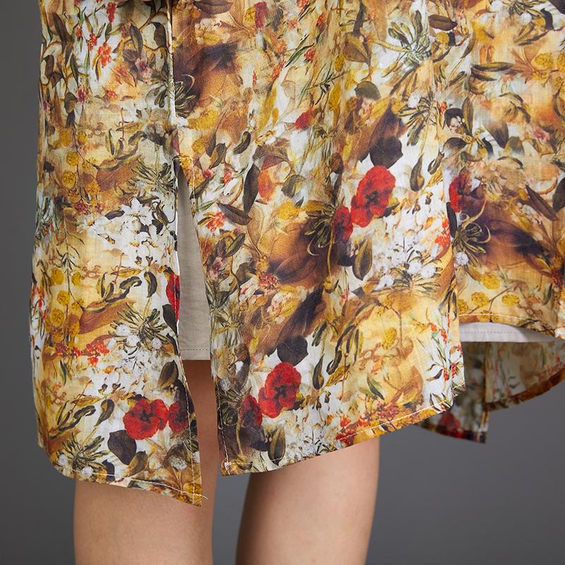 Split Hem Floral Printed Casual Loose Dress