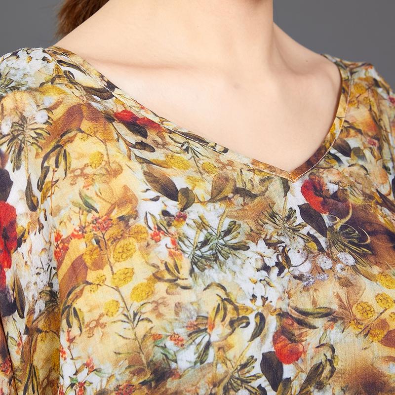 Split Hem Floral Printed Casual Loose Dress