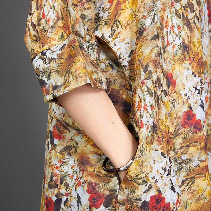Split Hem Floral Printed Casual Loose Dress