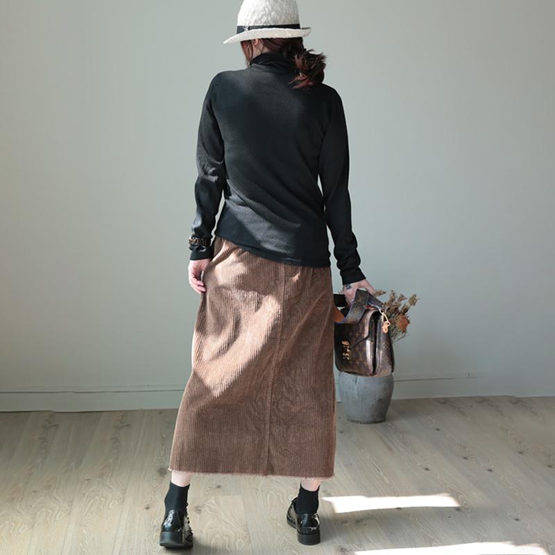 Split Hem Natural Burr Corduroy Skirt