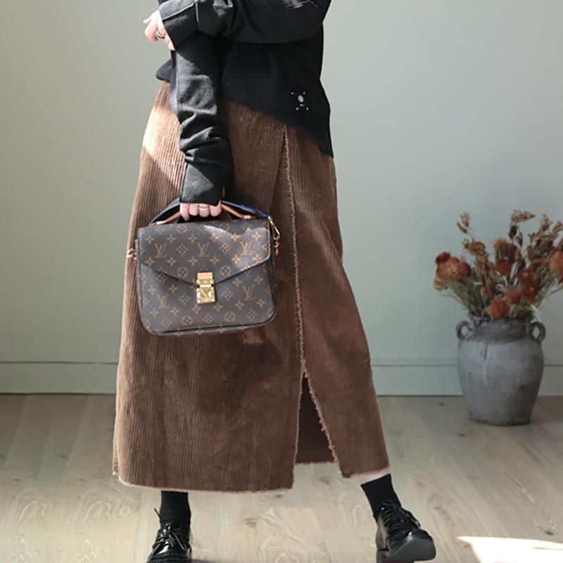 Split Hem Natural Burr Corduroy Skirt