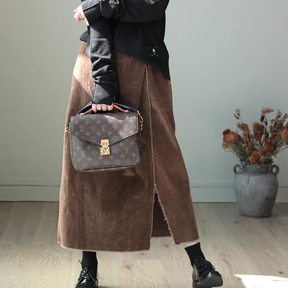 Split Hem Natural Burr Corduroy Skirt