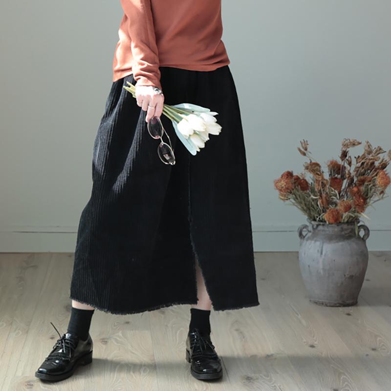 Split Hem Natural Burr Corduroy Skirt