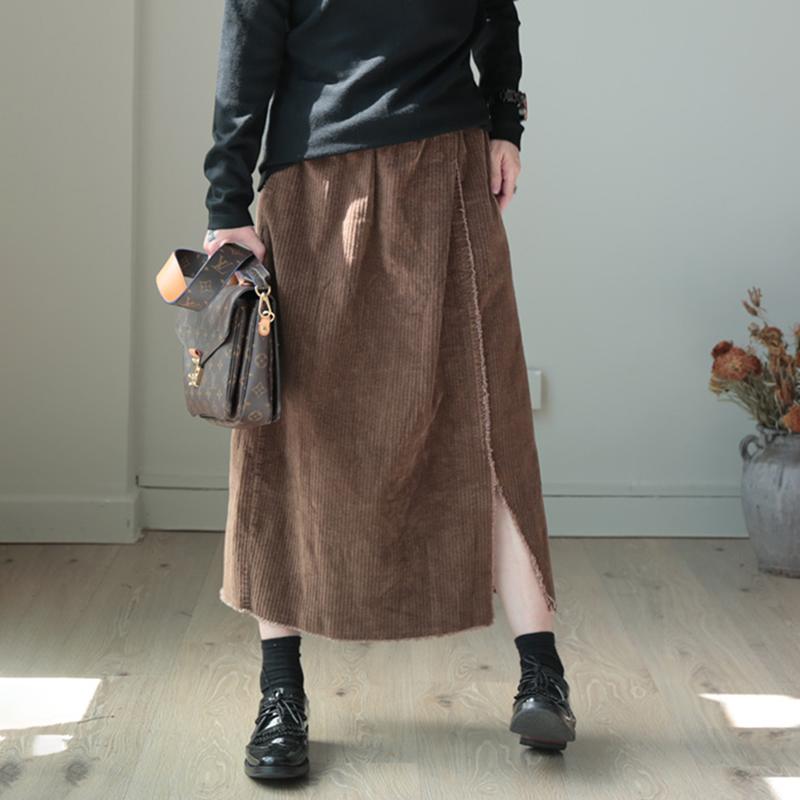 Split Hem Natural Burr Corduroy Skirt