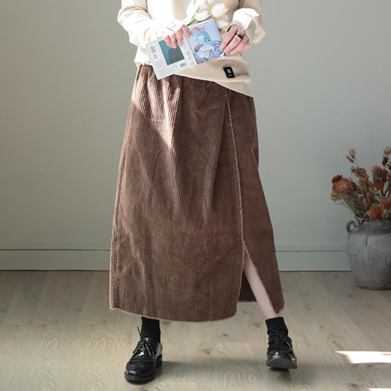 Split Hem Natural Burr Corduroy Skirt