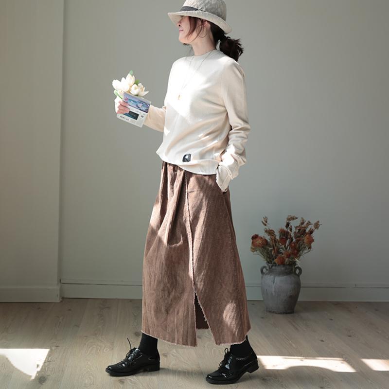 Split Hem Natural Burr Corduroy Skirt