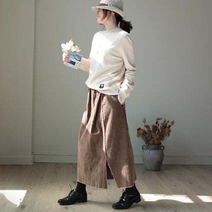 Split Hem Natural Burr Corduroy Skirt
