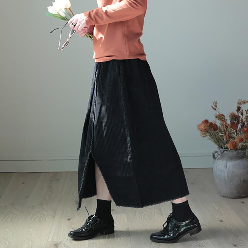Split Hem Natural Burr Corduroy Skirt