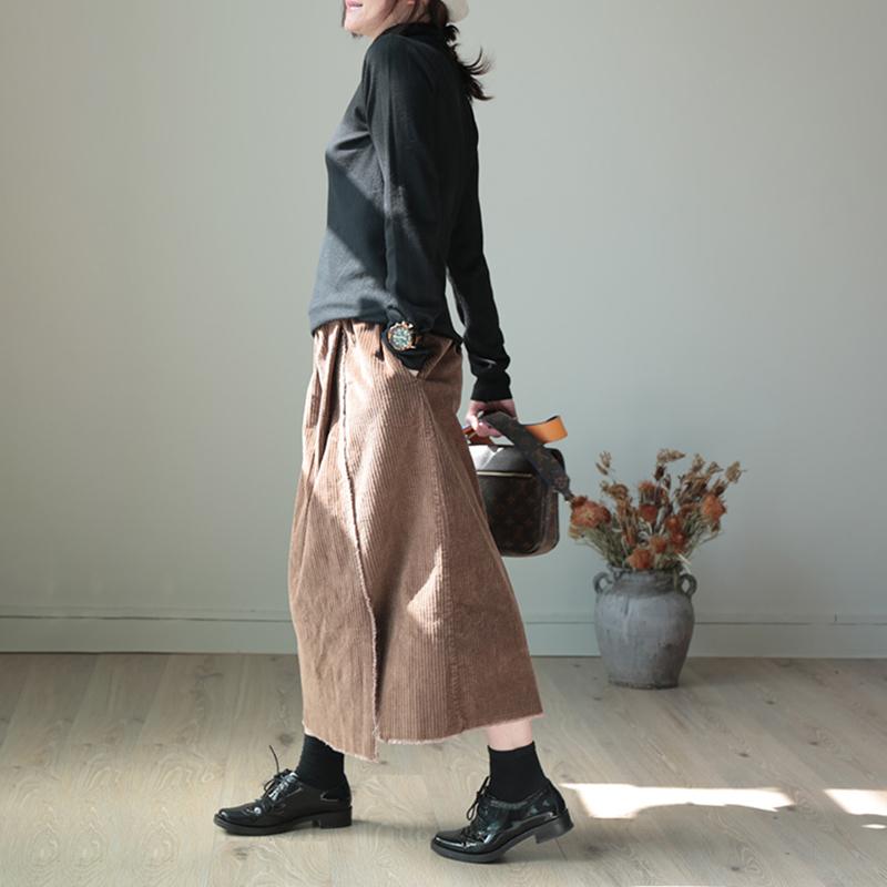 Split Hem Natural Burr Corduroy Skirt